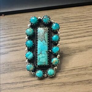 Kingman Turquoise Cluster Sterling Ring